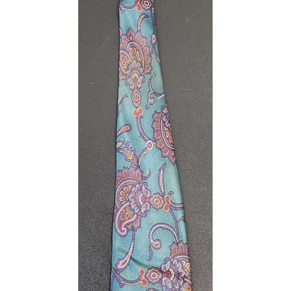 Ted Lapidus 100% Silk Paisley Tie – Teal Purple‎ Orange Pattern – 61" Italy - Picture 3 of 8